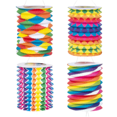 Set 12 lanternes cylindriques en papier bariolées (ass. de 4 designs) Diam. 16cm