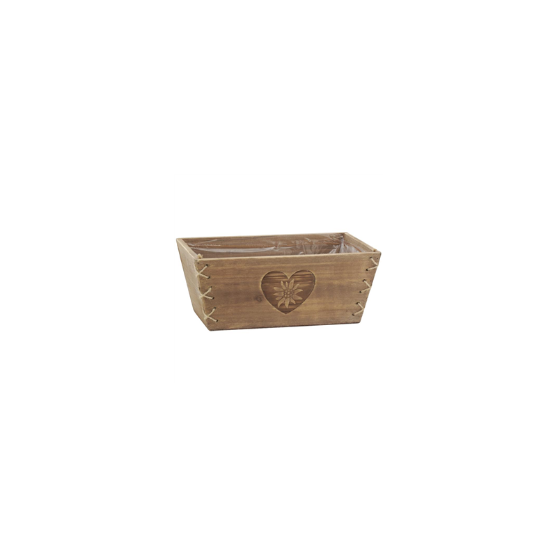 Corbeille en bois naturel Edelweiss motif cœur 29 x 18 x 12cm