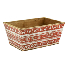 Corbeille montagne en bois rectangulaire et papier verni rouge 26 x 18 x 12cm
