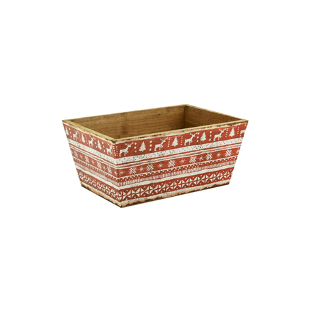 Corbeille montagne en bois rectangulaire et papier verni rouge 26 x 18 x 12cm