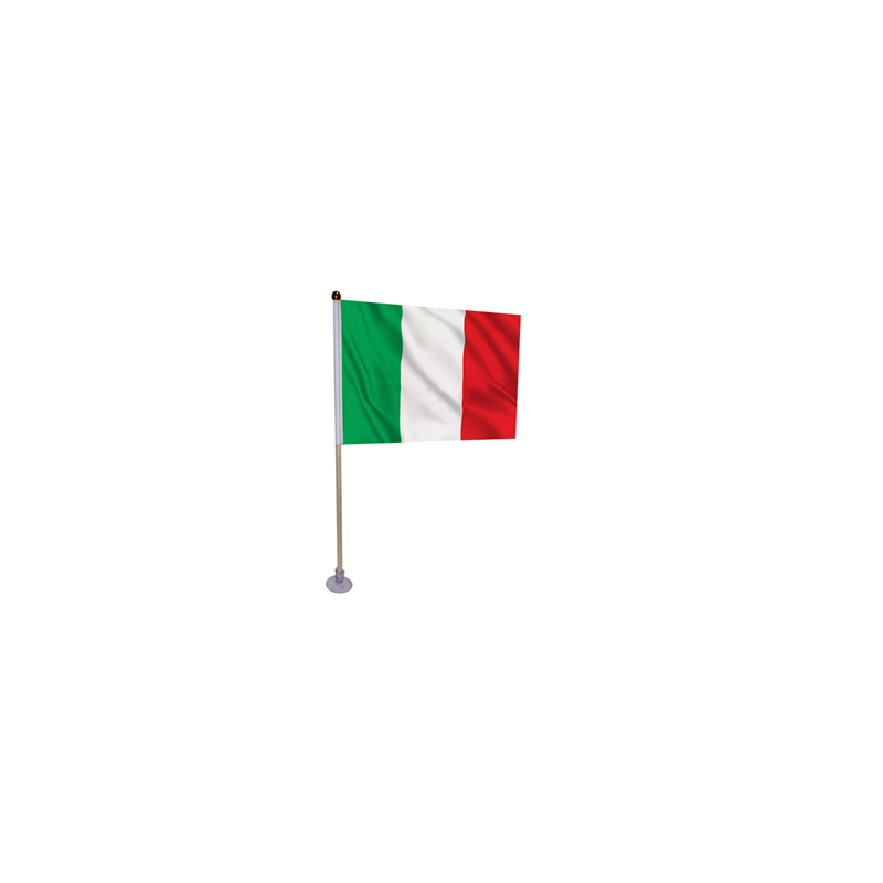 10 drapeaux Italie de 21 x 14cm sur hampe avec ventouse de 32cm - bois/tissu