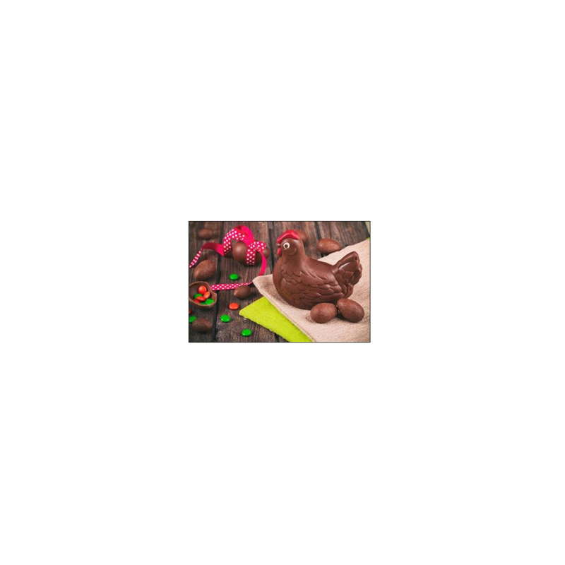 Visuel imprimé Pâques Poule Chocolat - 40 x 30cm sur support bristol 350 gr