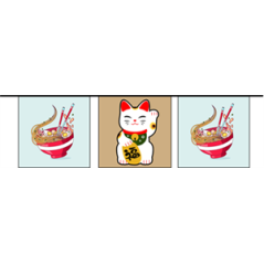 Guirlande Japon ManekiNeko  et  Nouilles 10 fanions 21 x 21cm - papier Long. 420cm