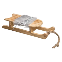 Luge en bois naturel et fourrure grise 9,5 x 6 x 30,5cm