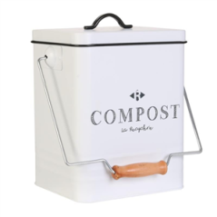 Poubelle en métal blanche Compostage - 21 x 18,5 x 39cm