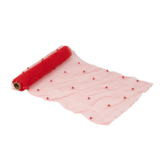 Chemin de table organza et perles rouge 28cm x 5m