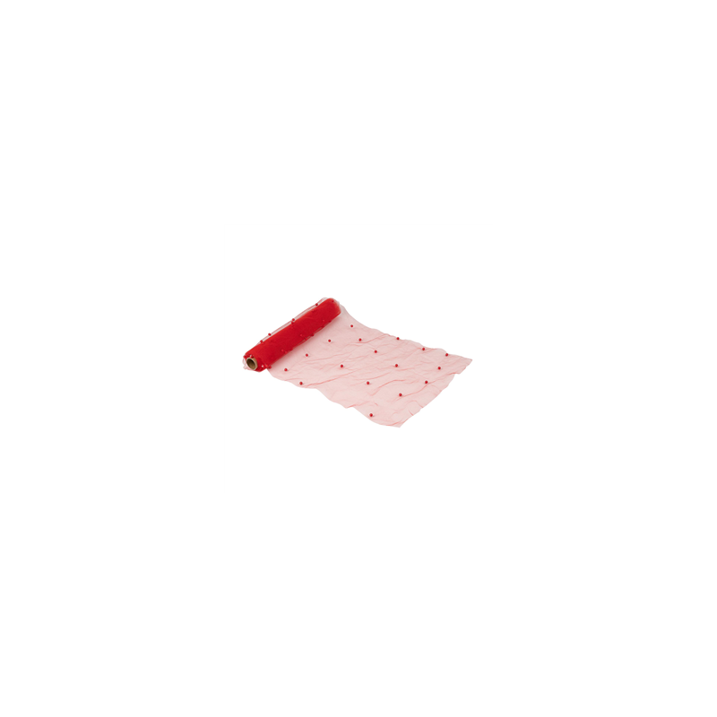 Chemin de table organza et perles rouge 28cm x 5m