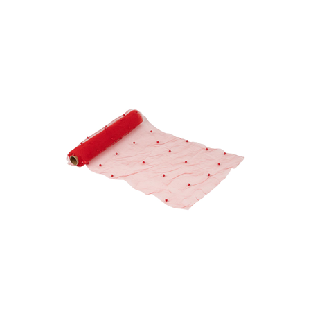 Chemin de table organza et perles rouge 28cm x 5m