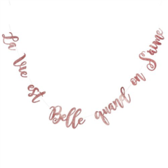 Guirlande LA VIE EST BELLE QUAND ON S'AIME rose gold paillettes 195cm