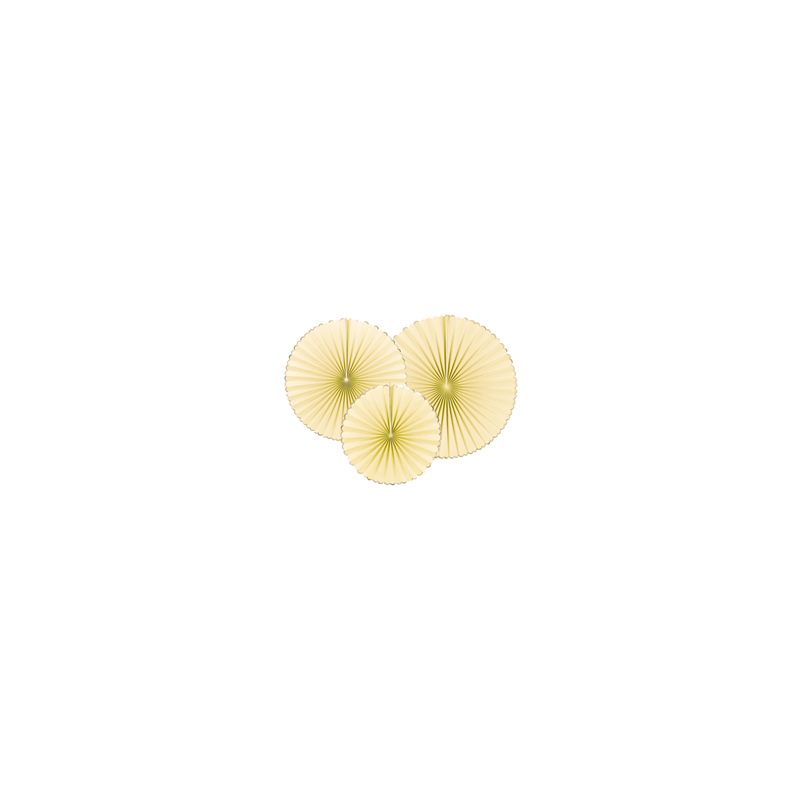 Lot de 3 éventails jaune pastel et or - carton 40-32-23cm