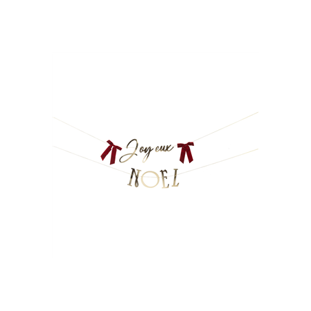Guirlande Joyeux Noël Papier Or avec 2 nœuds velours rouge - 180cm