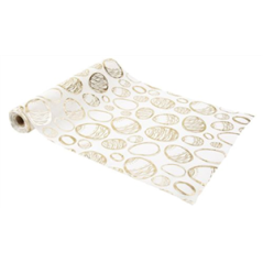 Chemin de table mousseline blanche et or Œufs de Pâques 28 cm x 5 m