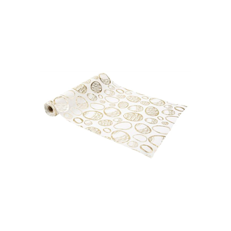 Chemin de table mousseline blanche et or Œufs de Pâques 28 cm x 5 m