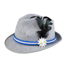 Chapeau bavarois/ tyrolien avec plume- Feutrine - hauteur 29 cm larg 24 cm