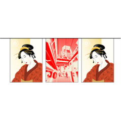 Guirlande Japon Geisha  et  Manga 10 fanions 21 x 30cm - papier Long. 420cm