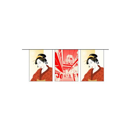 Guirlande Japon Geisha  et  Manga 10 fanions 21 x 30cm - papier Long. 420cm