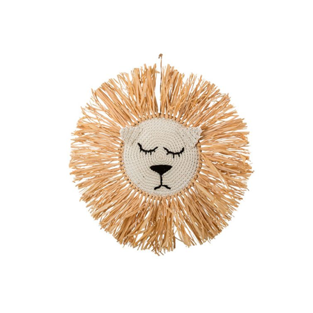 Suspension murale tête de lion raphia 45cm