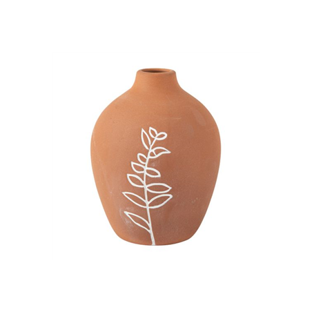 Vase en terre Terracotta et Blanc 16 x 12cm