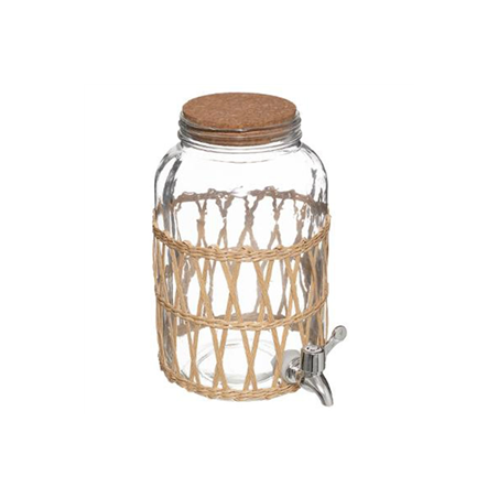 Distributeur de boisson 3,3 L en verre et paille 21,8 x 16,8 x 26,6cm