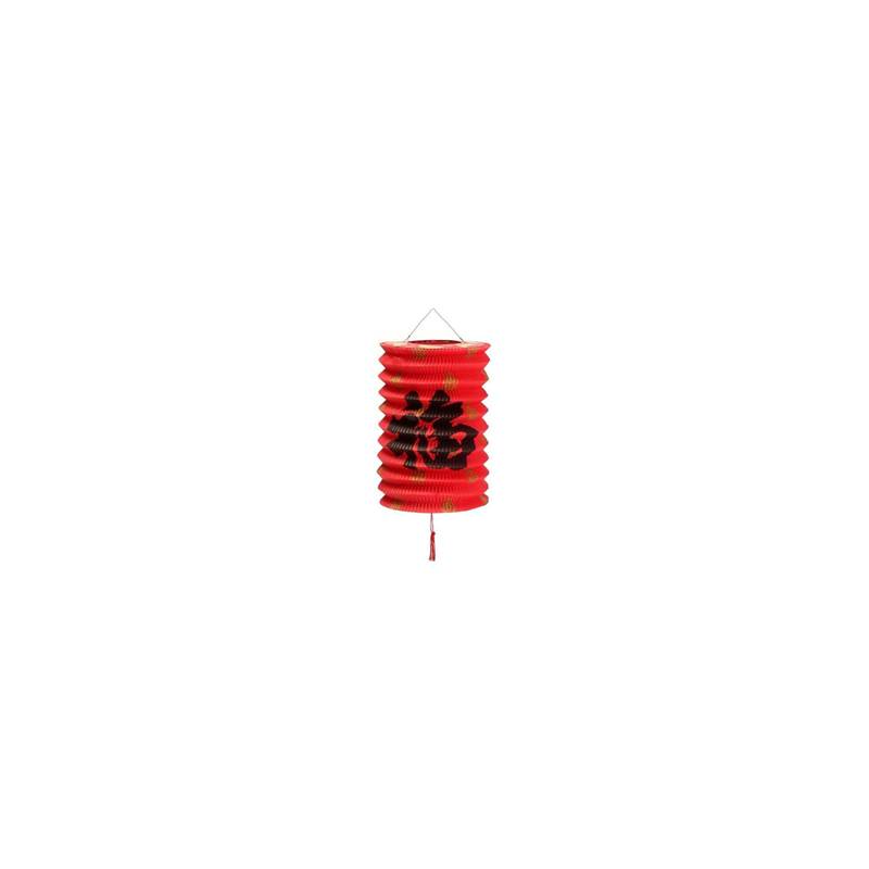 Lampion cylindrique asiatique rouge - papier - Haut. 16cm