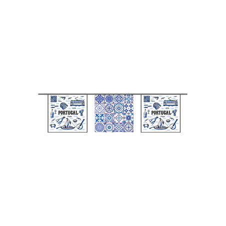 Guirlande Portugal Dessins Azulejos 10 fanions 21 x 21cm - papier Long. 420cm