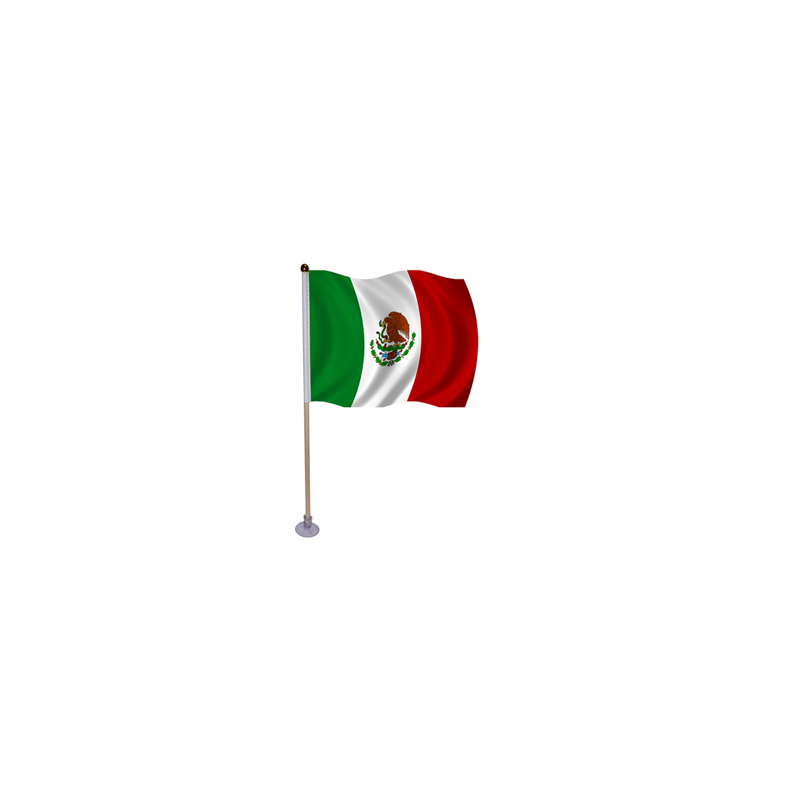 10 drapeaux Mexique de 21 x 14cm sur hampe avec ventouse de 32cm - bois/tissu