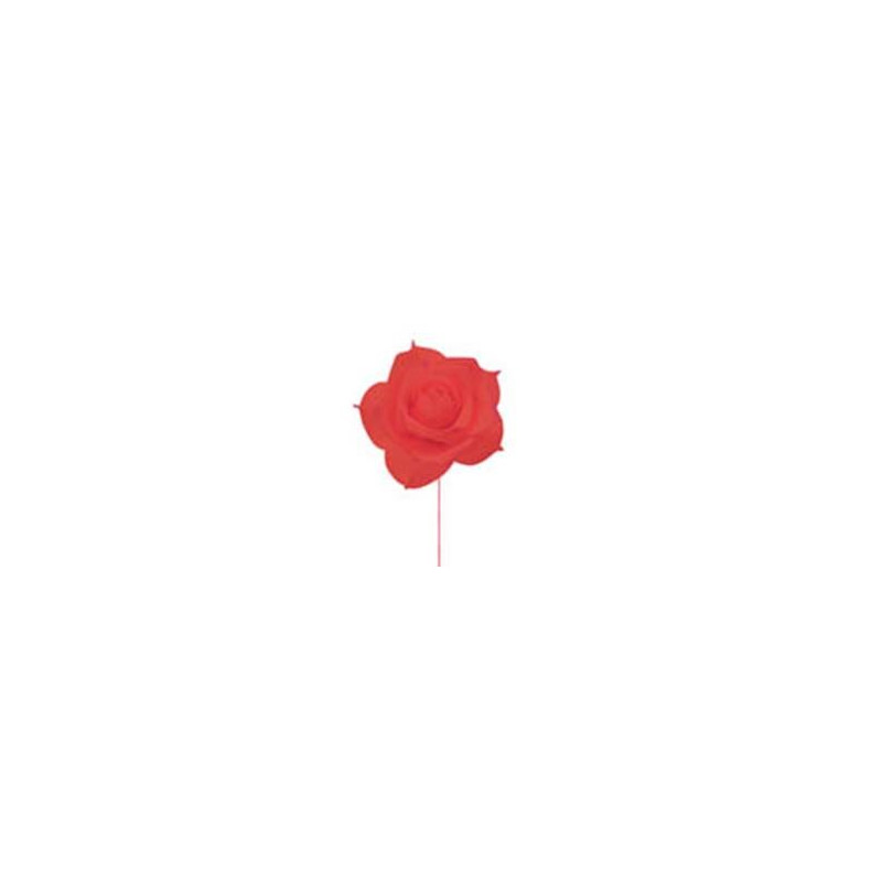 Lot de 2 roses rouges sur tige diamètre 10 cm - mousse