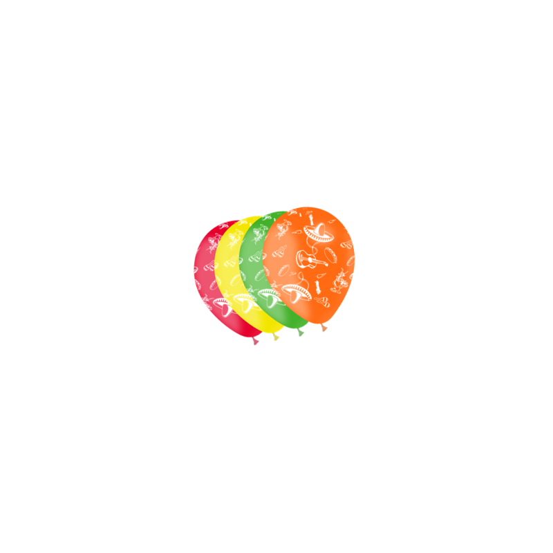 Ballon multicolore motif Mexico x8 - Diam. 29cm