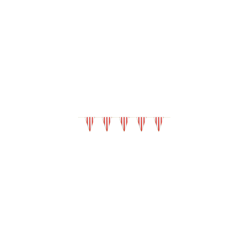 Guirlande rayée rouge et blanc 12 fanions 15 x 10cm - papier Long. 300cm