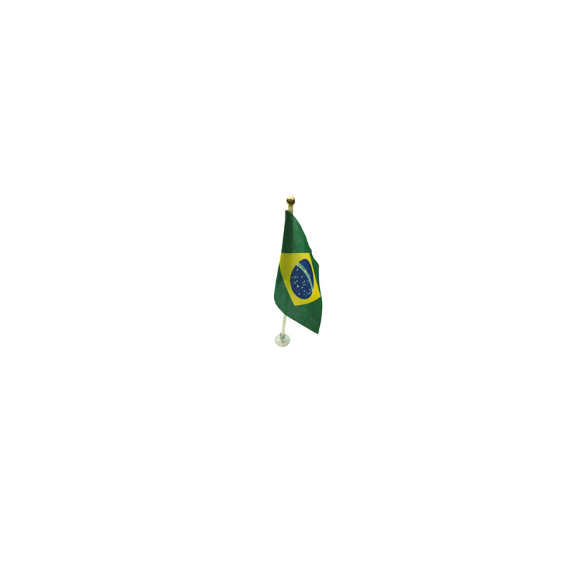 10 drapeaux Brésil de 21 x 14cm sur hampe avec ventouse de 32cm - bois/tissu