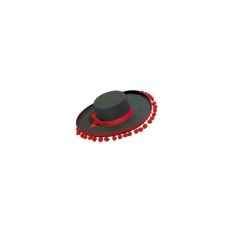 Chapeau Espagne homme pompons - feutrine - taille adulte - haut 9 cm diam 39 cm