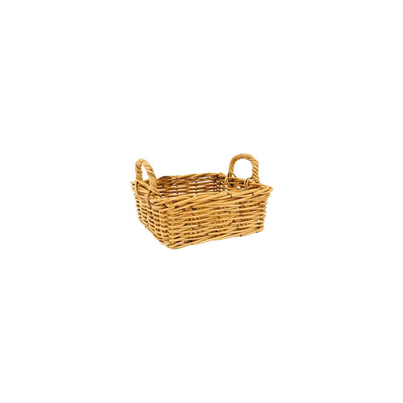Corbeille carrée en poelet naturel avec 2 anses 23 x 23 x 10 cm