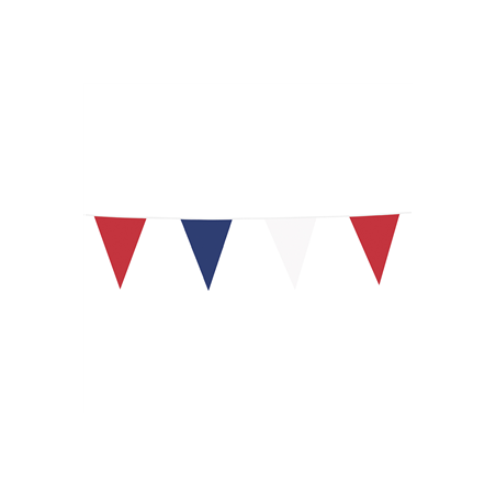 Guirlande de 20 fanions 20 x 30 cm bleu/blanc/rouge - PVC Long. 10m