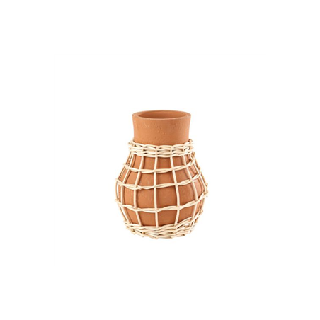 Pot en terre et rotin tresse 14 x 18cm