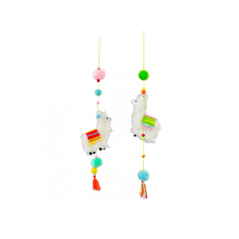 Suspension Lama avec pompons - Haut. 54cm (modèle aléatoire)