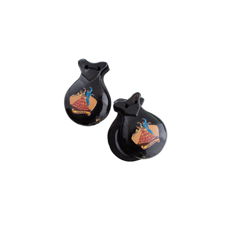 Paire de castagnettes noires décorées- bois