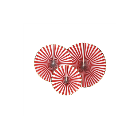 Lot de 3 éventails rayé rouge et blanc - carton 40-32-23cm