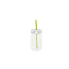 Jarre en verre avec couvercle métal  et  paille verte 400ml 7,5 x 13cm
