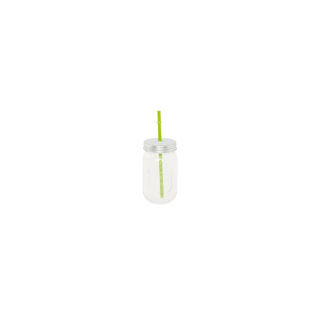 Jarre en verre avec couvercle métal  et  paille verte 400ml 7,5 x 13cm