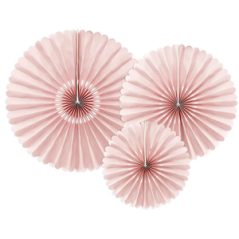 Lot de 3 Rosaces éventails rose pâle en carton 26 - 34 - 43cm