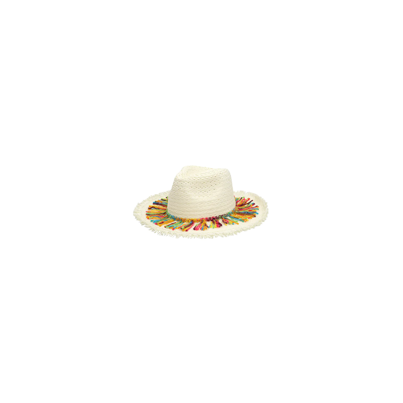 Chapeau en paille et fils de laine multicolore (Taille adulte)