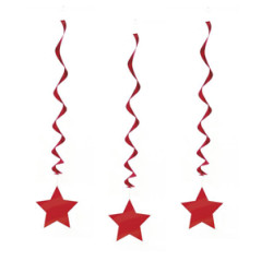 Lot de 3 tourbillons rouges étoile pvc - Long. 80cm