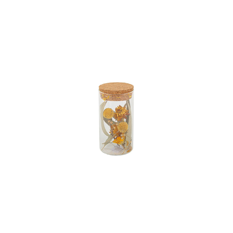 Tube en verre Fleurs Séchées Orange et bouchon liège 6,5 x 12,5cm