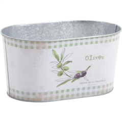Corbeille ovale en zinc motif Olives 22,5 x 13.5 x 11cm