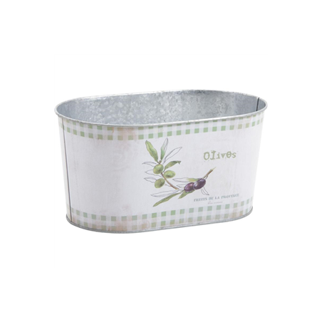Corbeille ovale en zinc motif Olives 22,5 x 13.5 x 11cm