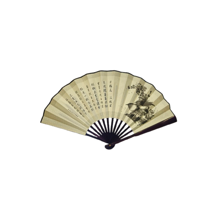 Éventail chinois noir et blanc - papier/bois - 60 x 32cm