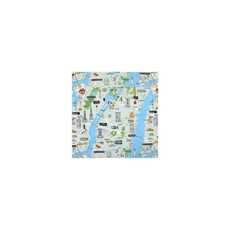 Tissu motif Carte de New York - Larg. 140cm (vendu au mètre)