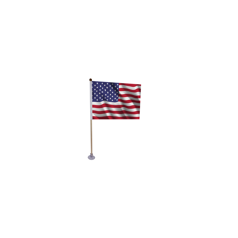 10 drapeaux USA de 21 x 14cm sur hampe avec ventouse de 32cm - bois/tissu