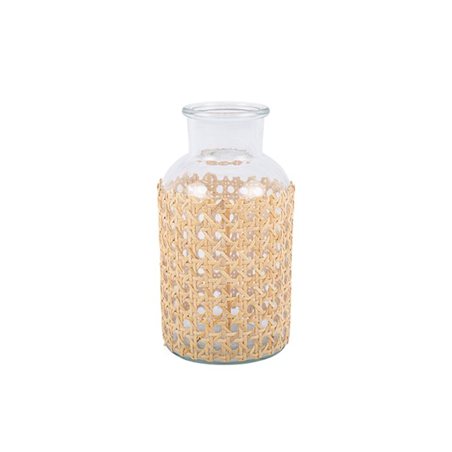 Vase en verre et cannage naturel 20 x 10cm