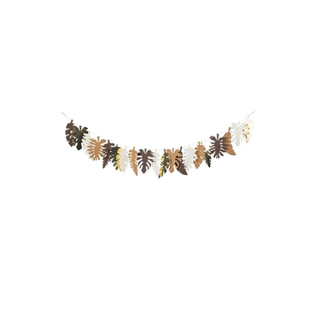 Guirlande de Feuilles Tropicales Papier Choco Kraft Ivoire et Or  210 cm